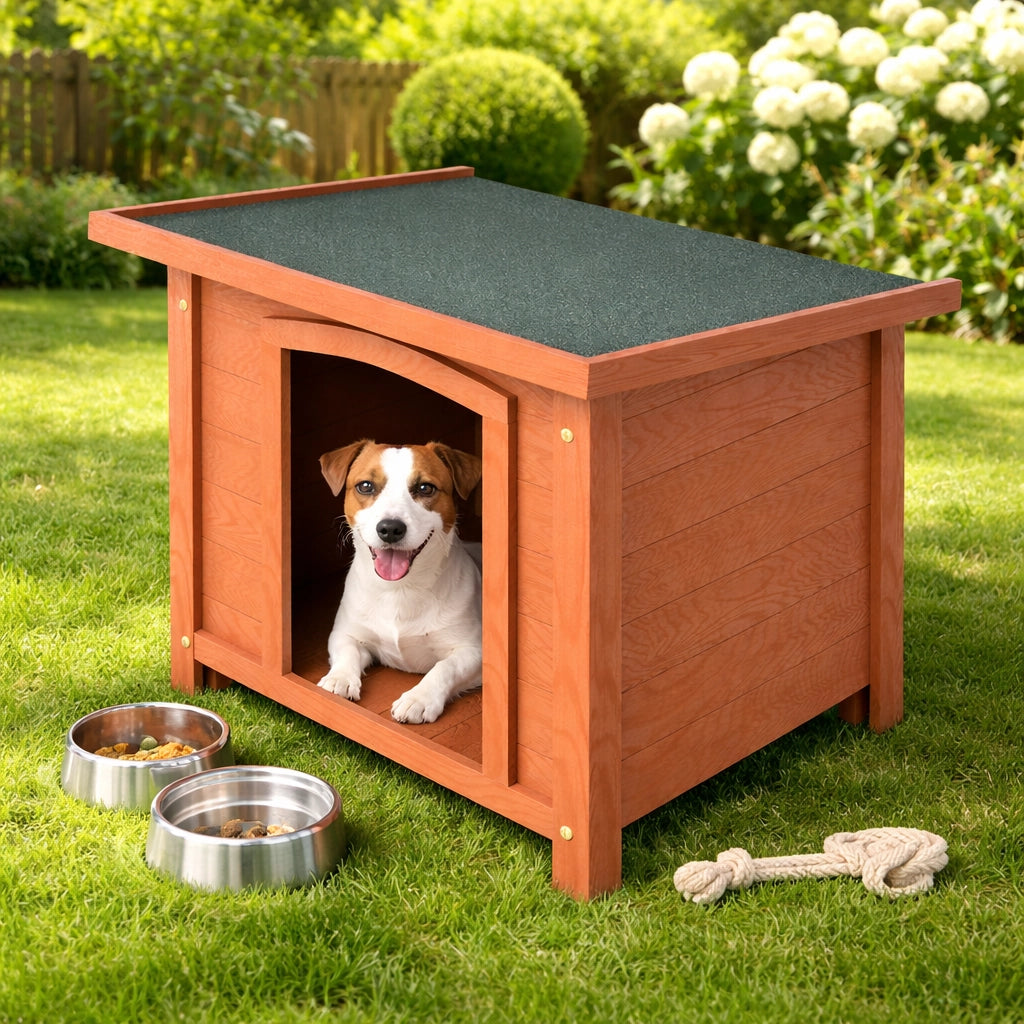 Cuccia per Cani in Legno da Esterno Tetto Apribile Impermeabile 66x53x54cm