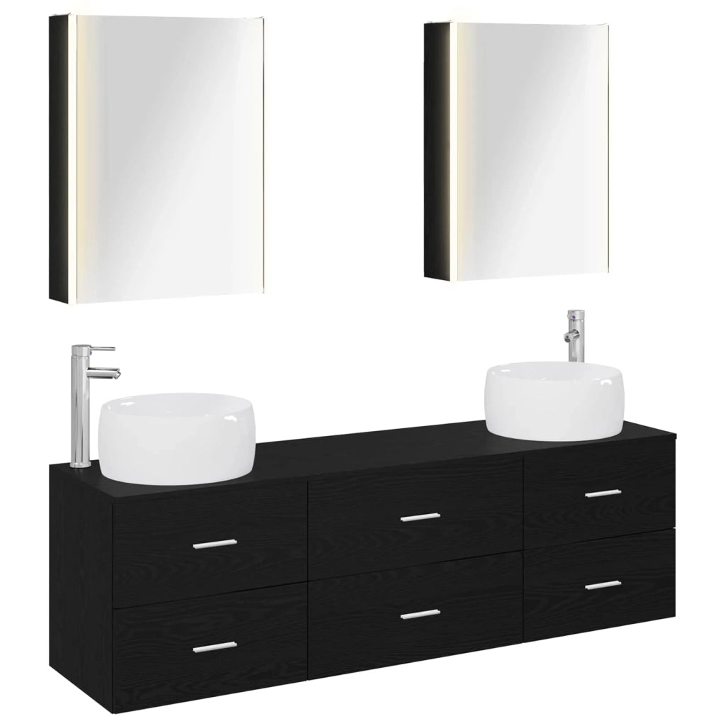 Set di mobili per il bagno 5 pz Rovere Nero 3407008