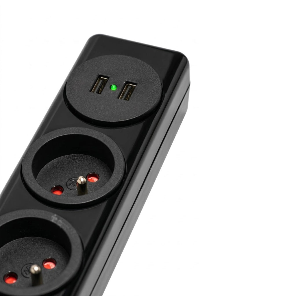 Multipresa 7 Vie Tipo E con 2 USB con Protezione da Sovratensione e Fulmine Nero Brennenstuhl