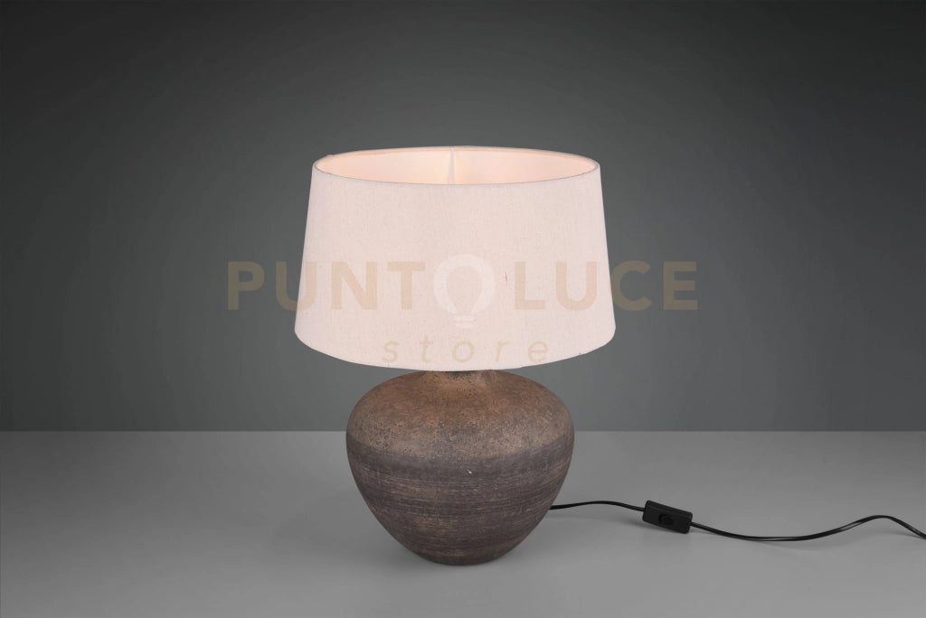 LOU LAMPADA DA TAVOLO GRANDE BASE CERAMICA MARRONE ANTICATA CON PARALUME SABBIA H. 46CM ATTACCO E27