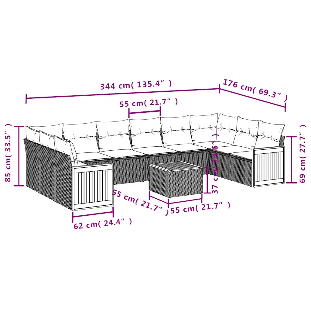 Set Divani da Giardino 11 pz con Cuscini Grigio in Polyrattan 3228014
