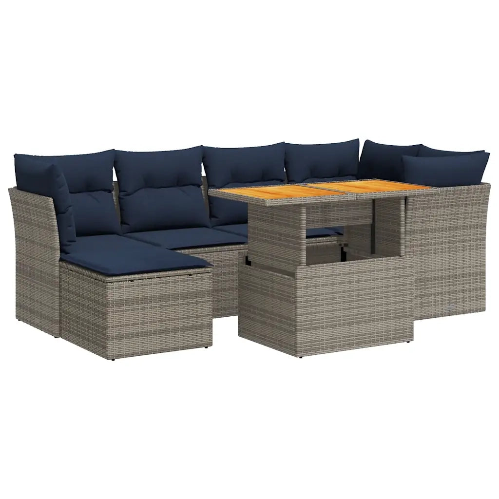 Set Divani da Giardino 7 pz con Cuscini Grigio in Polyrattan 3326952
