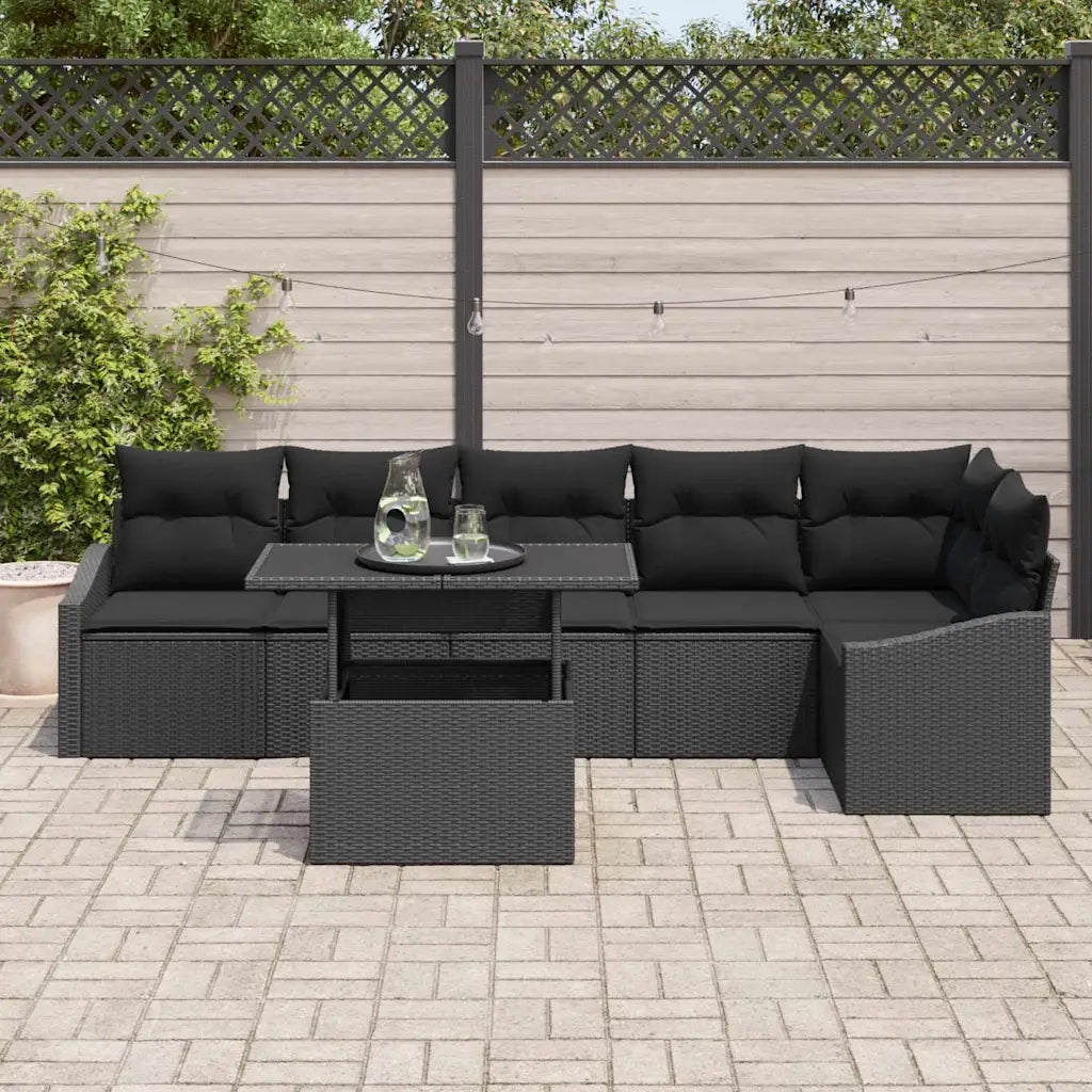 Set Divano da Giardino con cuscino 7 pcs Nero polyrattan 3349019