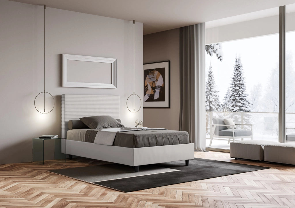 BS COM Letto una piazza e mezza con rete imbottito 120x200 similpelle bianco