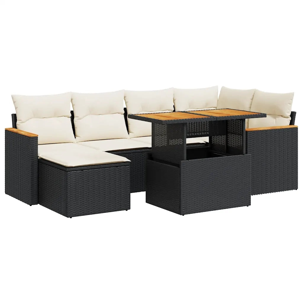 Set Divani da Giardino con Cuscini 7pz Nero Polyrattan Acacia 3327507