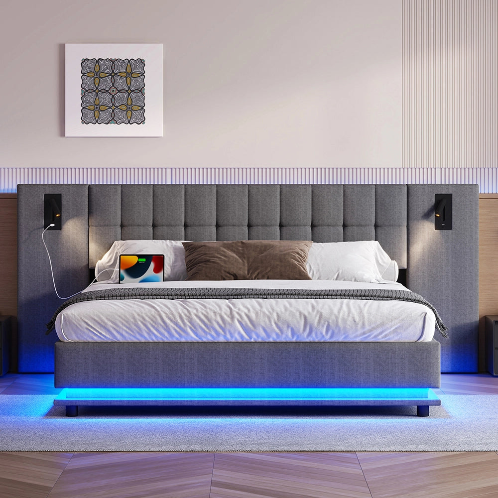 Letto-Xylo-180x200 cm-LED, spot, USB, lino grigio