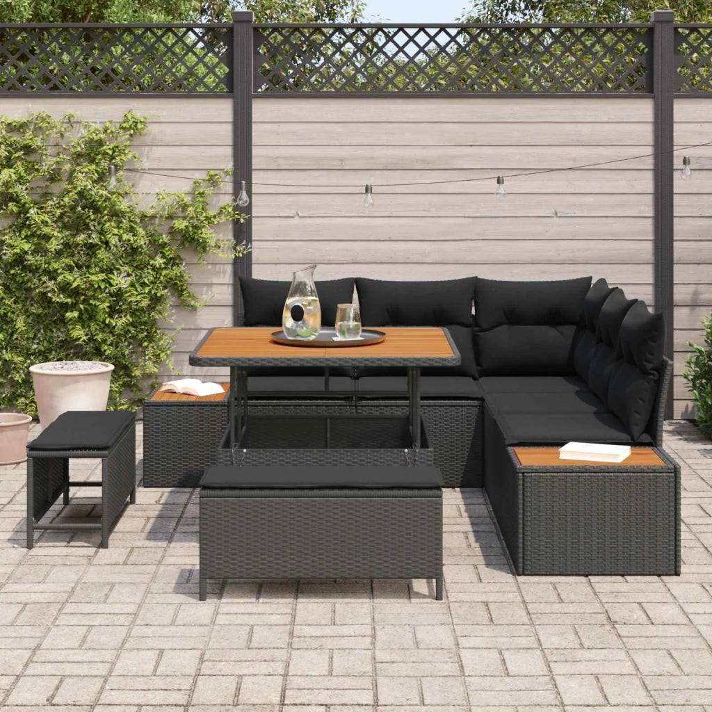 Set Divano da Giardino 8 pcs Nero polyrattan