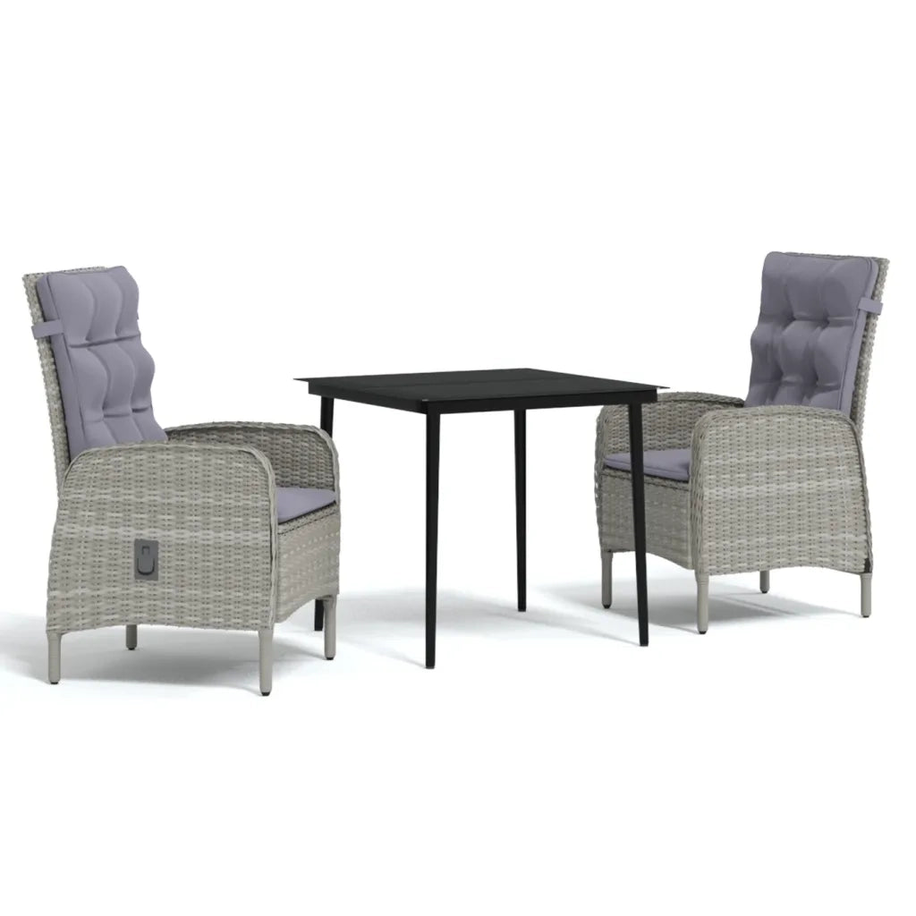 Set da Pranzo da Giardino 3 pz con Cuscini Grigio e Nero 3099371