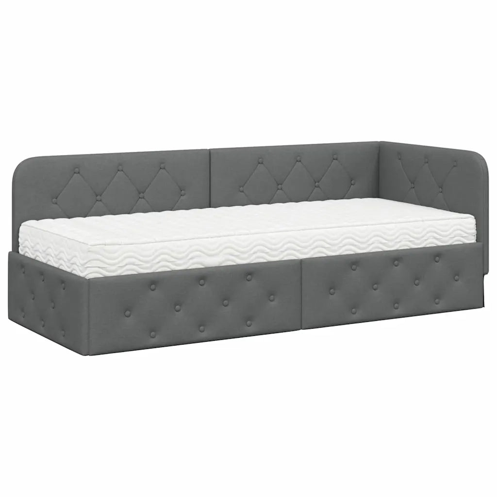 Cornice del letto ad angolo Grigio scuro 80 x 200 cm Tessuto