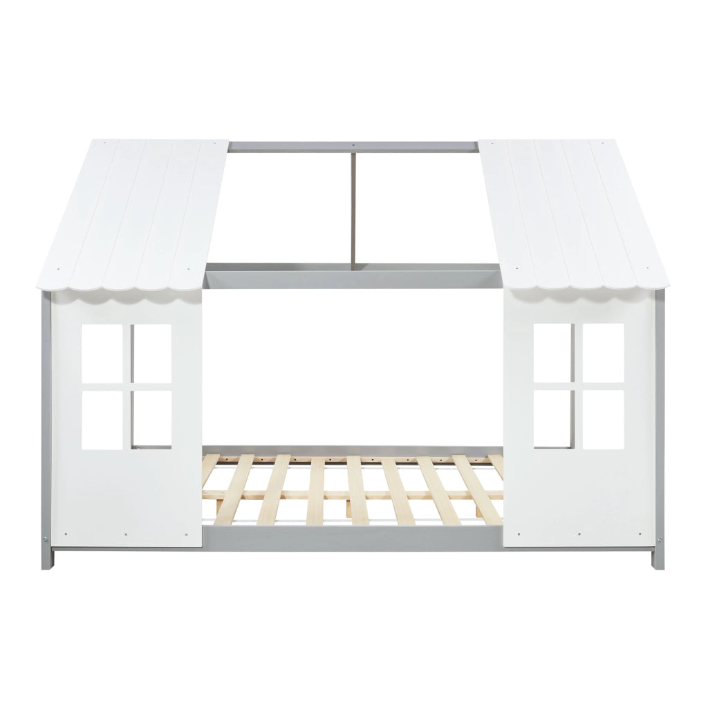 Letto Tostedt per Cameretta a Forma di Casetta Semiaperta 140 x 200 cm Grigio / Bianco [en.casa]