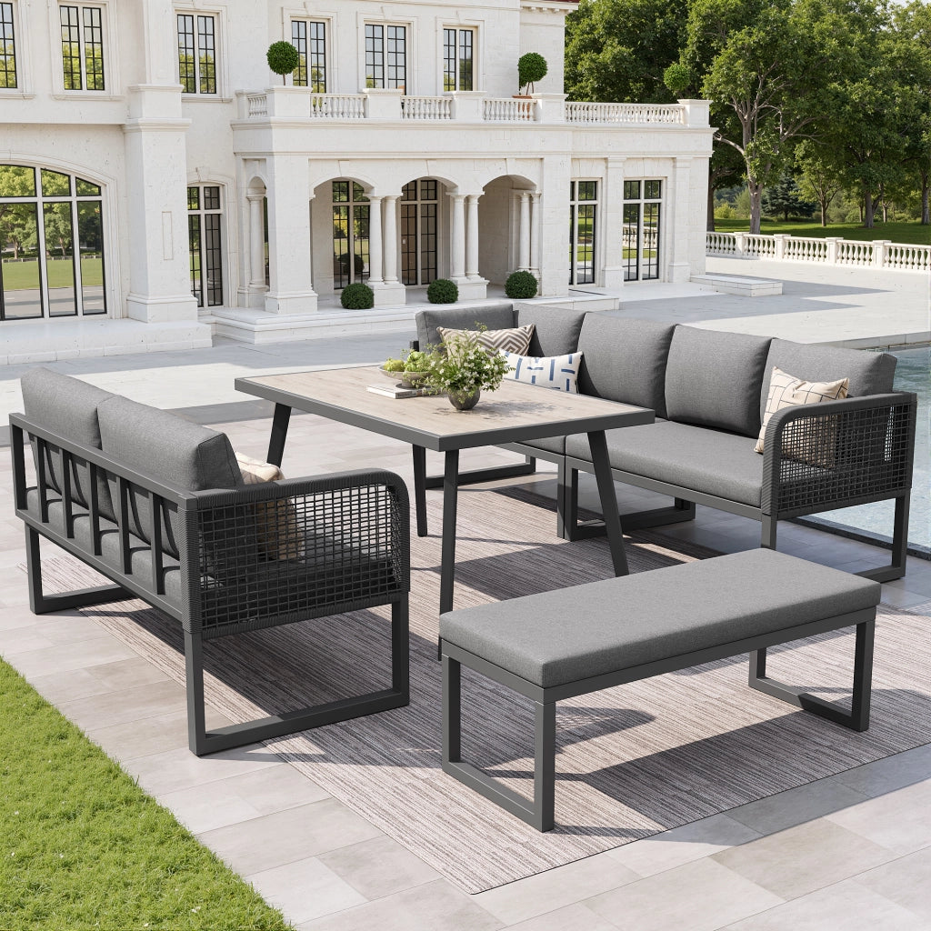 Set Divano da Giardino Polyrattan per 6-8 Posti con Cuscini ¨C MINIMAL ¨C Grigio