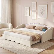 Letto a giorno - Zephmum-90x200 cm, estendibile a 180 cm, LED, USB, velluto beige