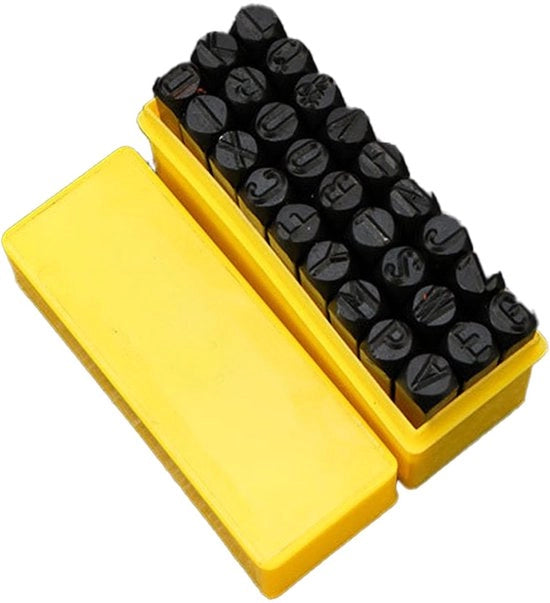 Set di stampi in metallo 27 pezzi A-Z - Stampa su legno/cuoio/plastica - Scatola di conservazione - 4,5 mm di larghezza - 5 mm di altezza - Set di stampi