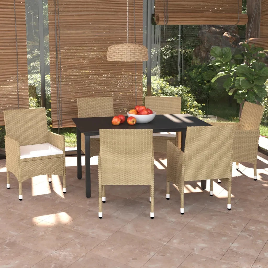 Set da Pranzo da Giardino 7 pz con Cuscini in Polyrattan Beige 3094988