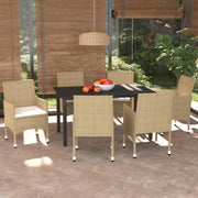 Set da Pranzo da Giardino 7 pz con Cuscini in Polyrattan Beige 3094988