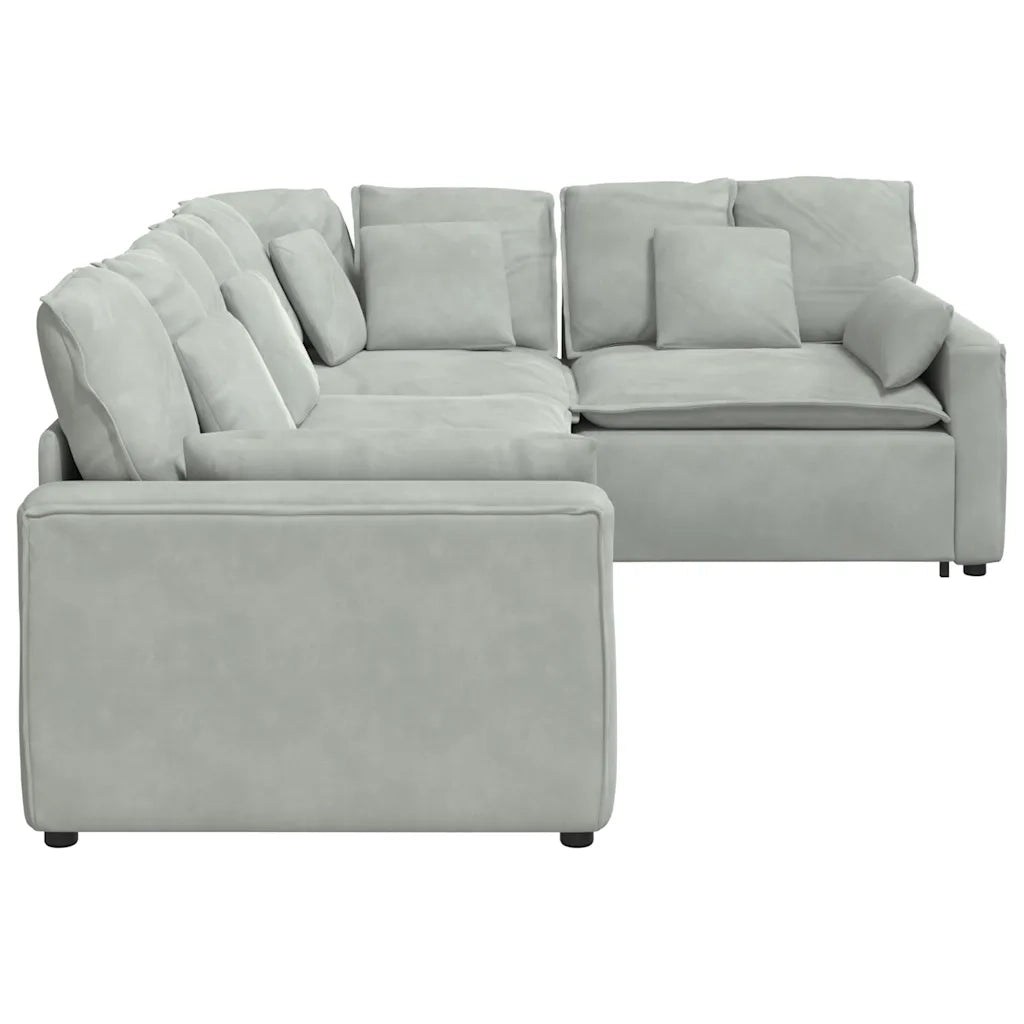 Divano Modulare con Cuscini in Velluto Grigio Chiaro 3321159