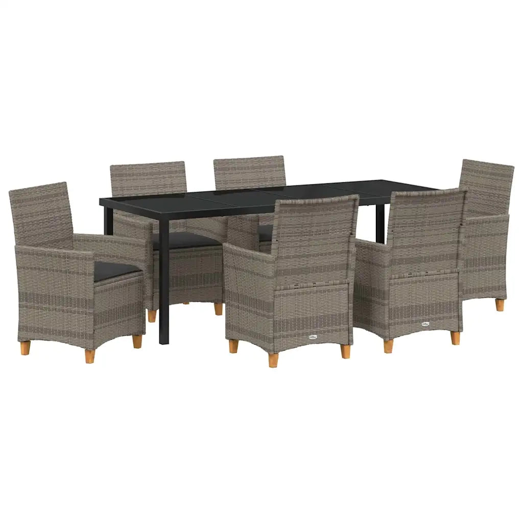 Set da Pranzo per Giardino 7 pcs Grigio polyrattan 3381077