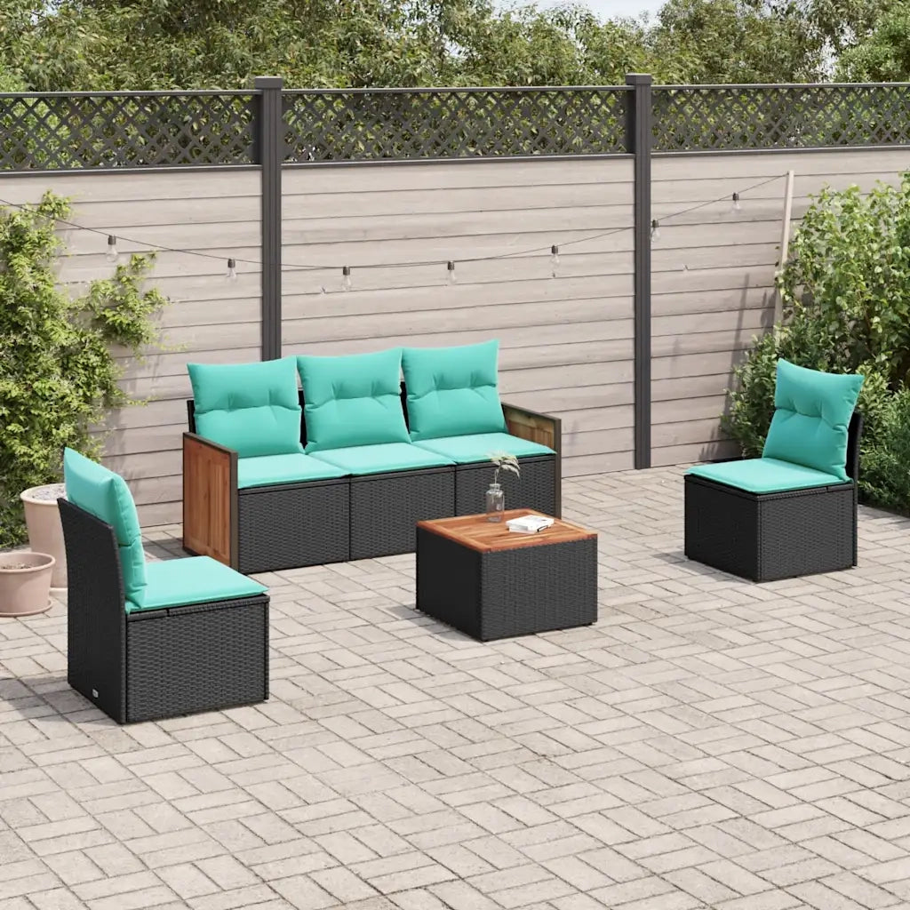 Set Divani da Giardino 6 pz con Cuscini Nero in Polyrattan 3227534