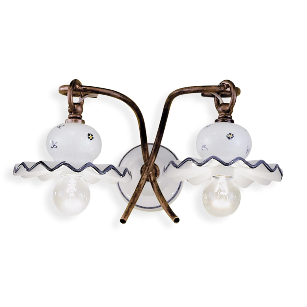 Applique Classica Roma Metallo E Ceramica Nero Sfumato Rame 2 Luci E14