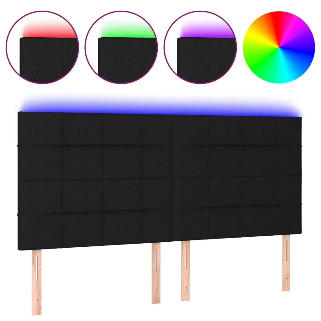 Testiera a LED-Testata con LED Nera 160x5x118/128 cm in Tessuto 643424