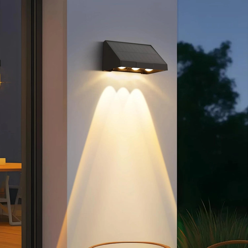 ZMH Lampada da Parete Esterna LED Nera 3 LED Solare 3000K Luce Calda 2 Modi 2 Pezzi