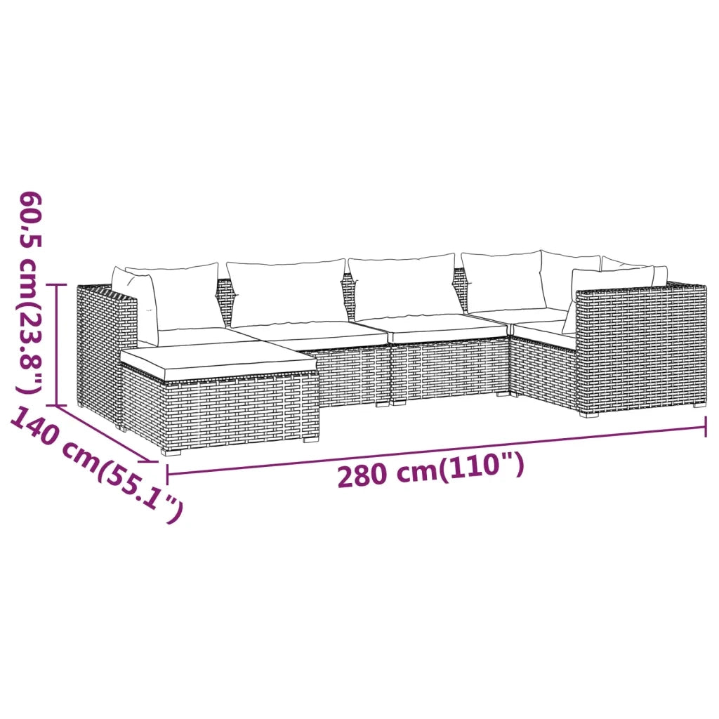 Set Salotto da Giardino 6 pz con Cuscini in Polyrattan Nero 3101809