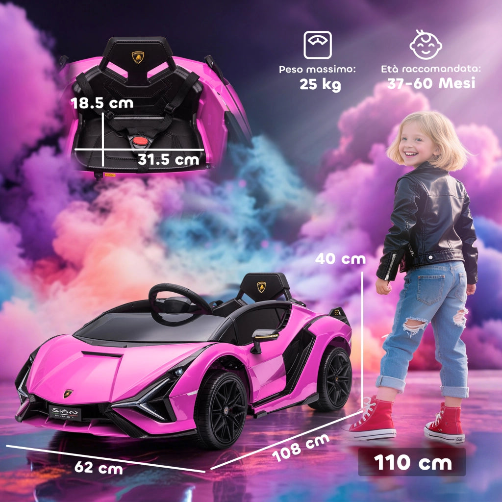 Auto Elettrica Bambini Lamborghini 12V con Telecomando ¨C Minimal ¨C Rosa