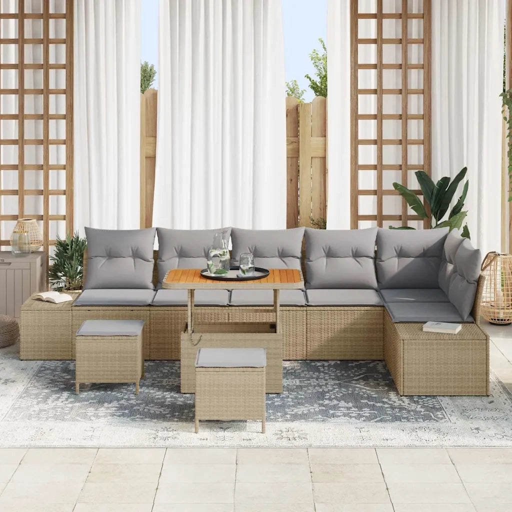Set Divano da Giardino con cuscino 9 pcs Beige polyrattan 3362807