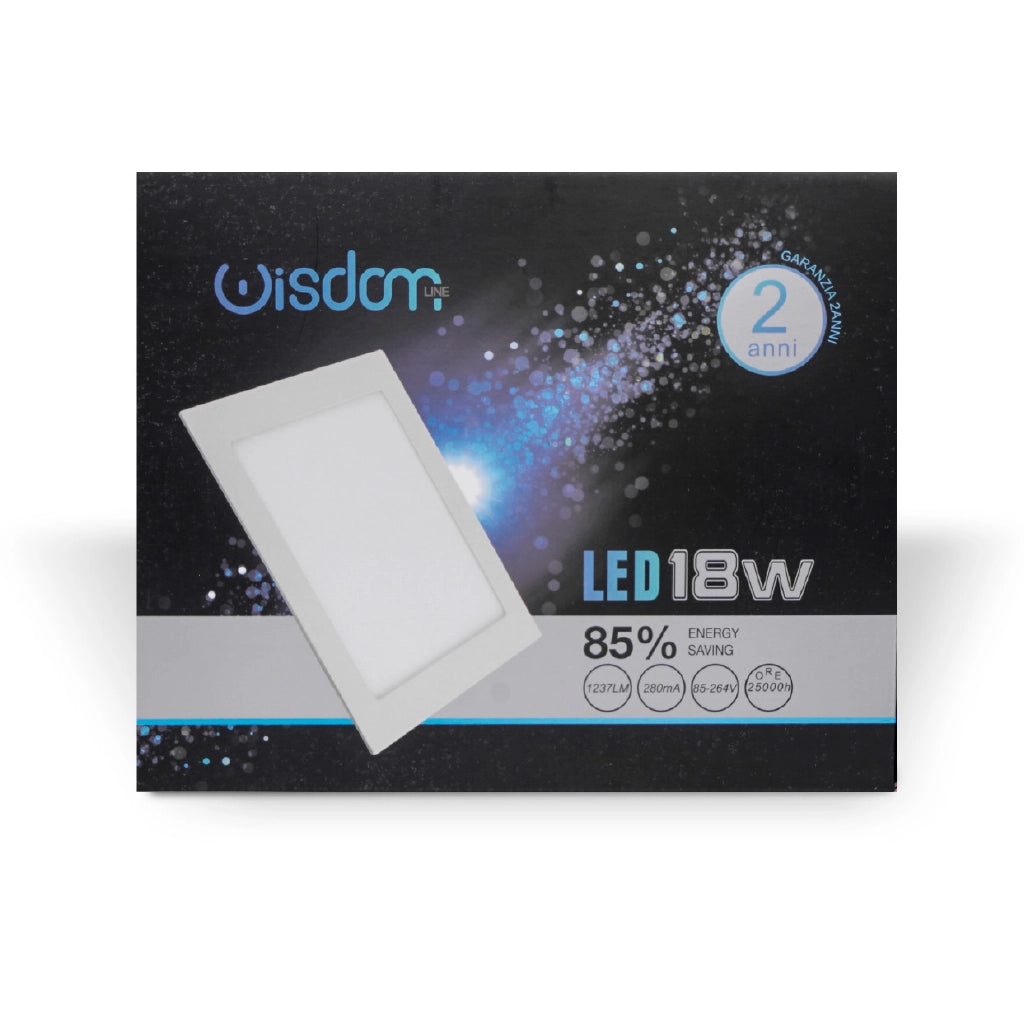 Pannello da incasso led slim quadrato 18w 6000K luce fredda
