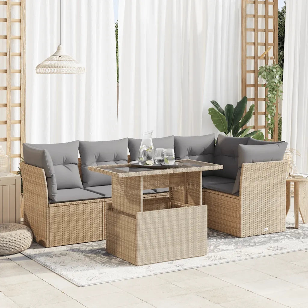 Set Divano da Giardino 6 pz con Cuscini Beige in Polyrattan 3326160