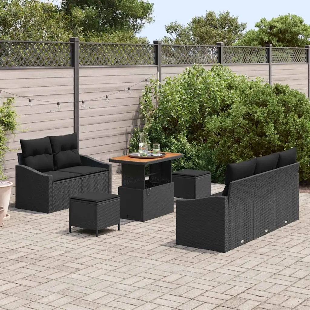 Set Divano da Giardino con cuscino 8 pcs Nero polyrattan 3362599