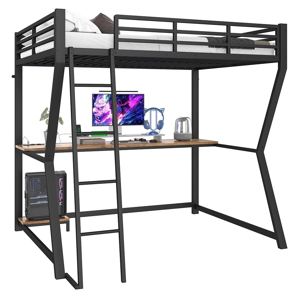 Letto a soppalco - Xylo - 140x200 cm nero LED con USB