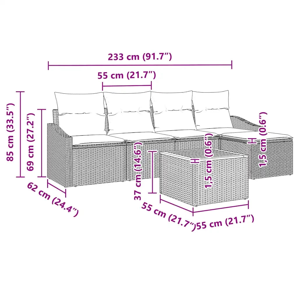 Set Divano da Giardino con cuscino 6 pcs Beige polyrattan 3347819