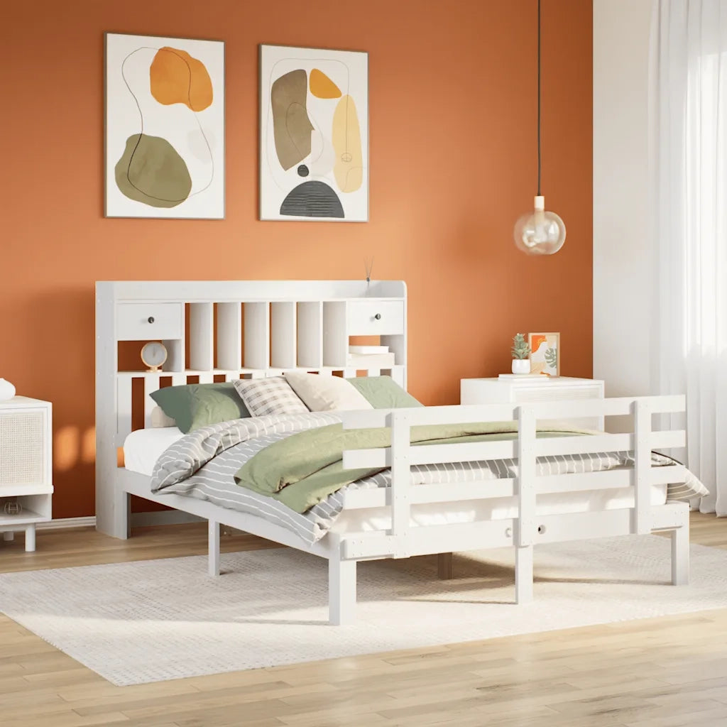 Letto Libreria senza Materasso-Struttura Letto con contenitore Bianco 140x190 cm Legno di Pino 722745
