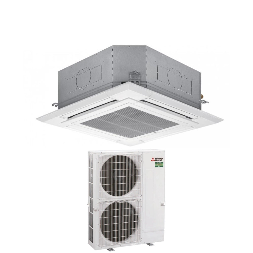 Climatizzatore Condizionatore Mitsubishi Electric Cassetta 90x90 a 4 Vie 34000 Btu PLA-M100EA + PUZ-M100YKA Trifase R-32 Wi-Fi Optional con Griglia Inclusa