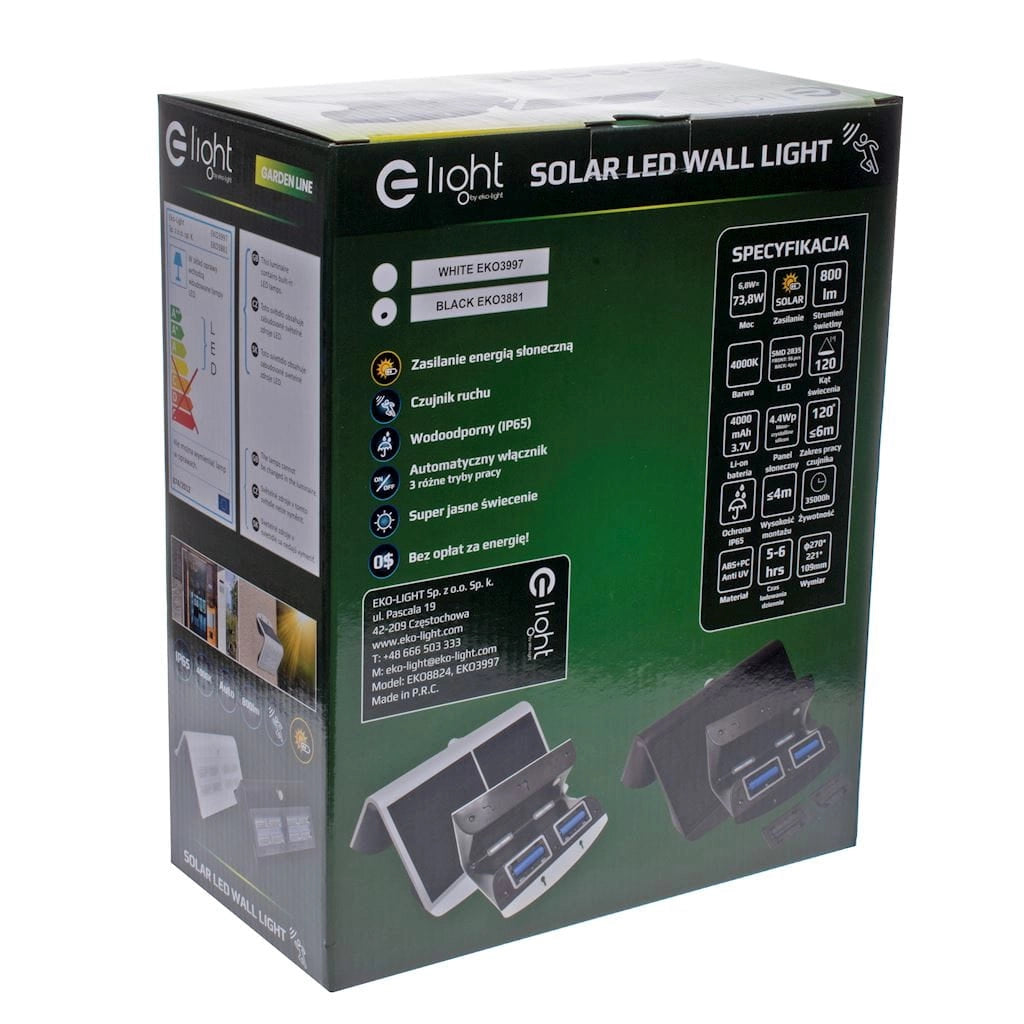 Faro solare LED 6,8W 800lm 4000K IP65 EKO3881 Eko-Light
