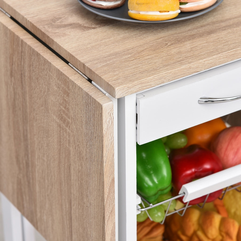 Carrello Portavivande Pieghevole per Cucina ¨C zephmum ¨C Bianco e Legno, 37x37x77.5 cm