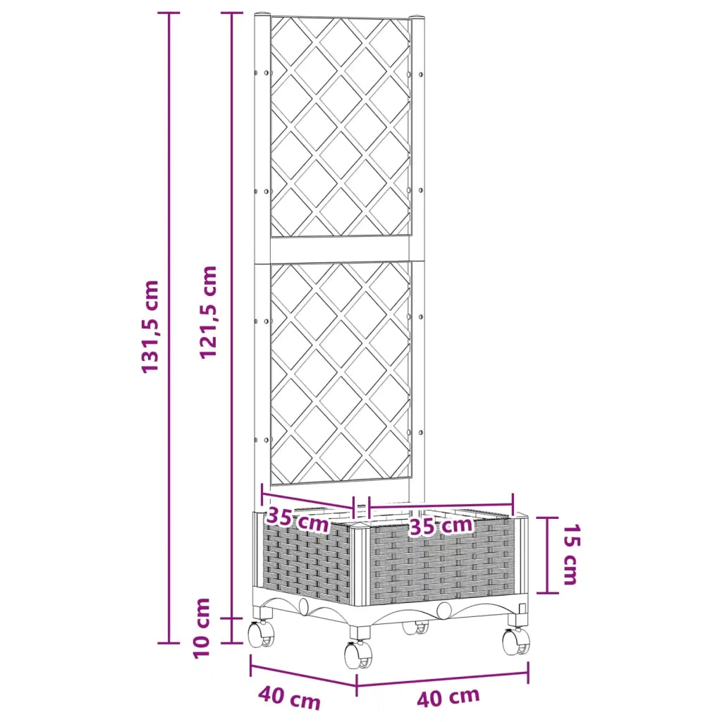 Vaso da giardino con grigliato e ruote Grigio Chiaro PP 3422917