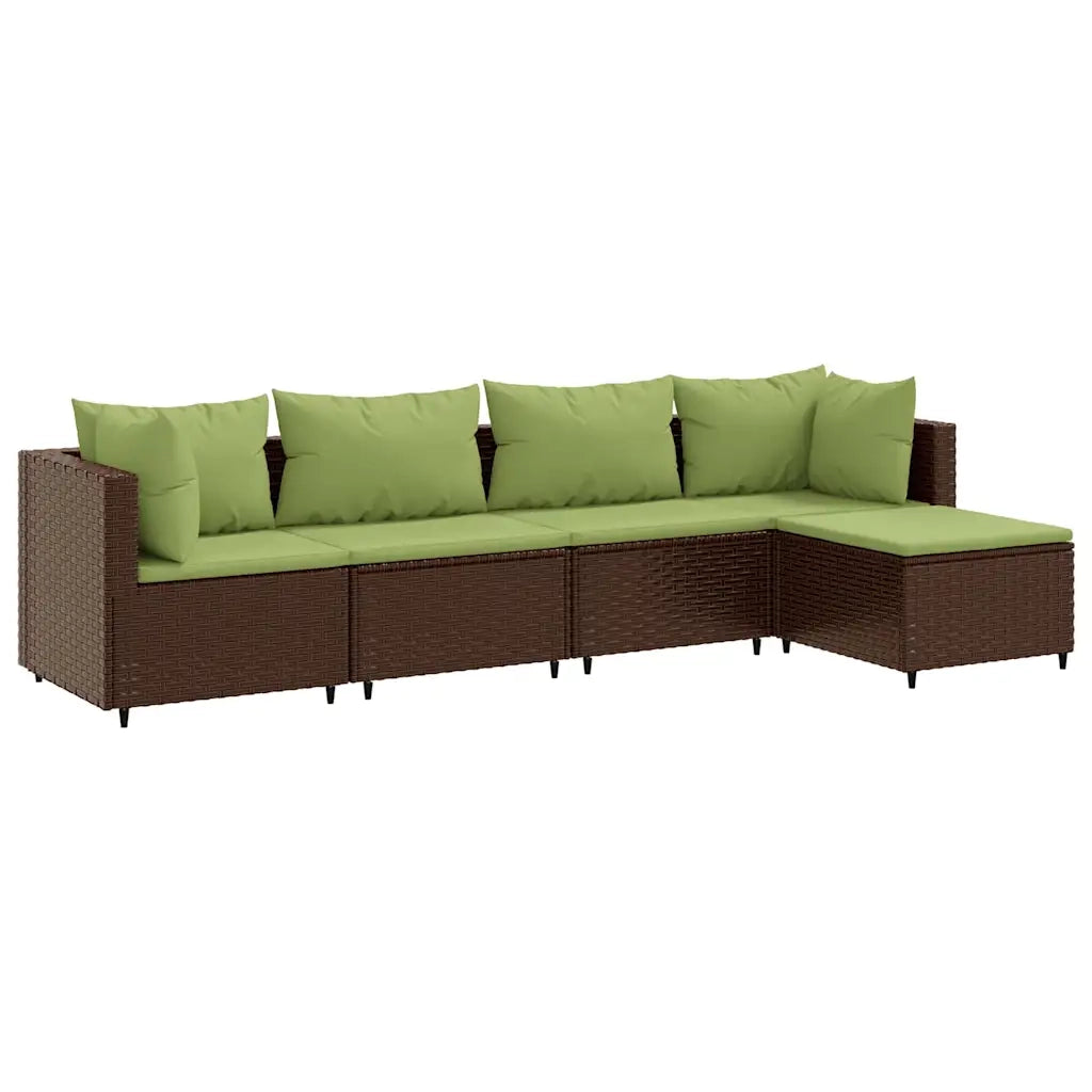 Set Divani da Giardino 5 pz con Cuscini Marrone in Polyrattan