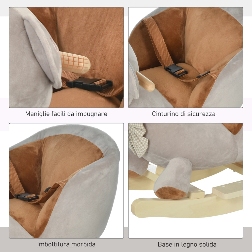 Cavallo a Dondolo Orso Interattivo ¨C Xylo ¨C Grigio 60x33x50cm Bambini 18-36 Mesi con Suoni