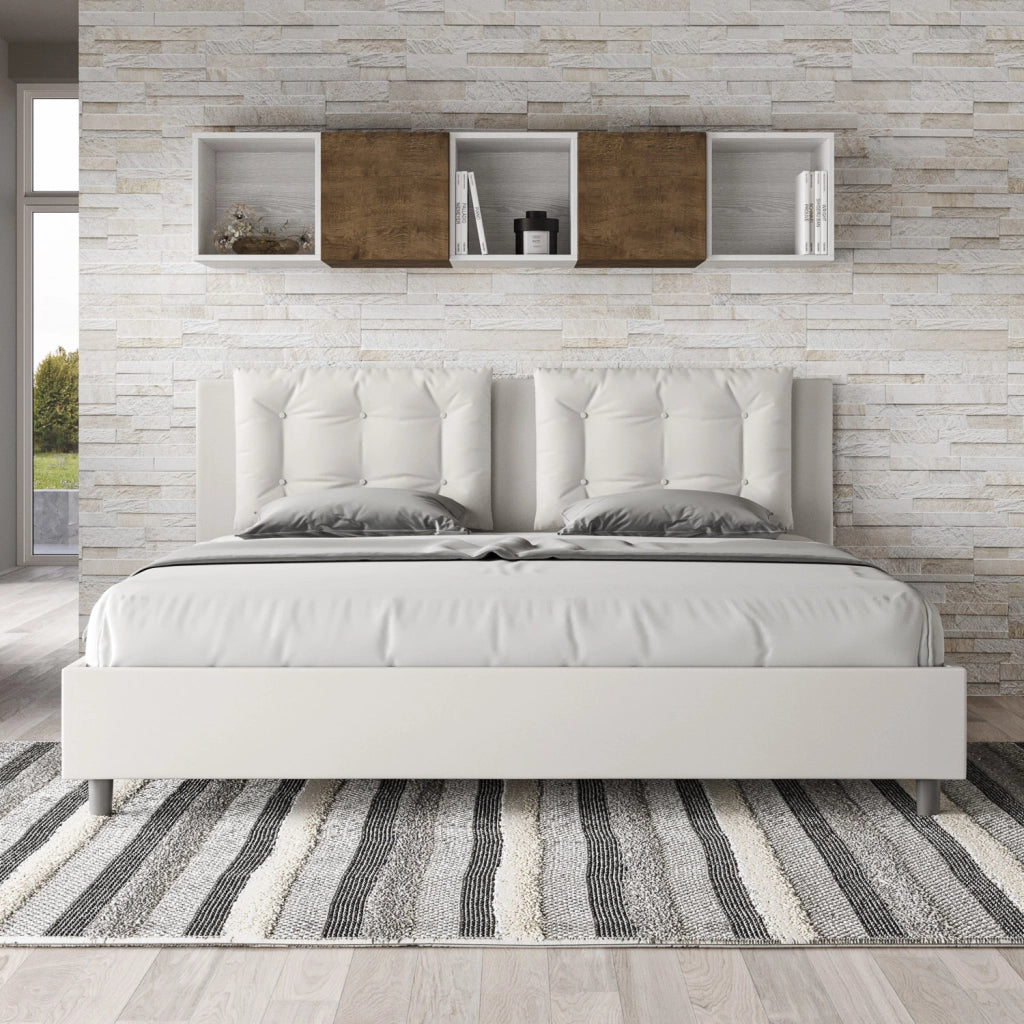 BS COM Letto con rete imbottito 180x190 similpelle bianco