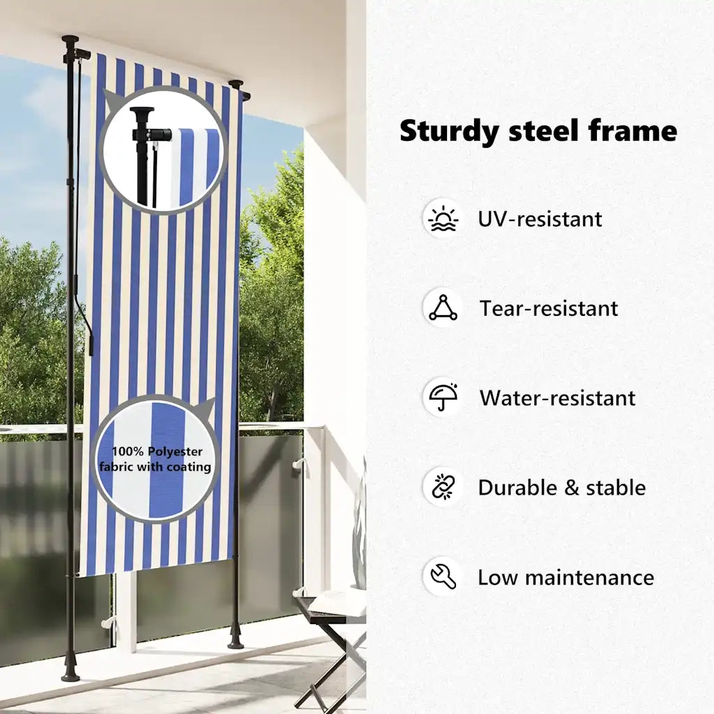 Tenda a rullo | Tenda avvolgibile Esterno Blu e Bianca 120x270cm Tessuto e Acciaio