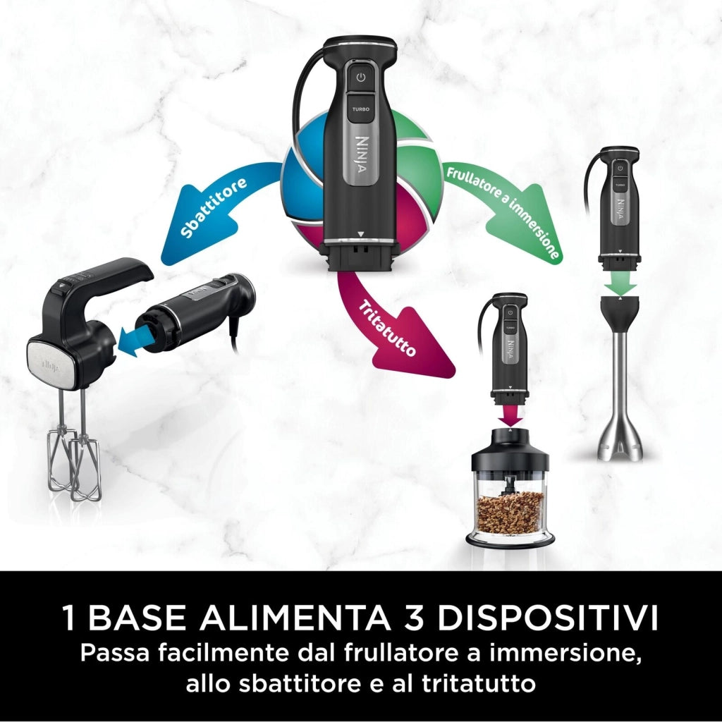 Ninja CI100EU Powerbase Frullatore ad Immersione 3 in 1 850 W 7 Velocita' Tritatutto 0,7 L colore Nero