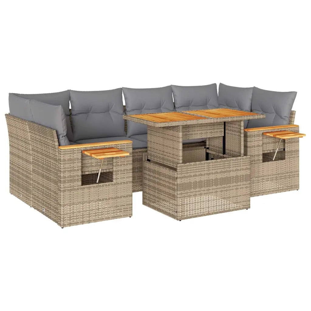 Set Divani da Giardino 7 pz con Cuscini Beige Polyrattan Acacia 3327566