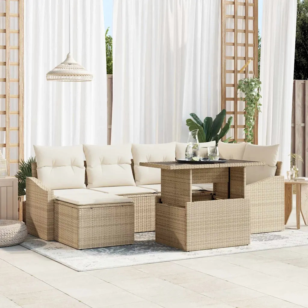Set Divano da Giardino con cuscino 7 pcs beige e panna 3349037