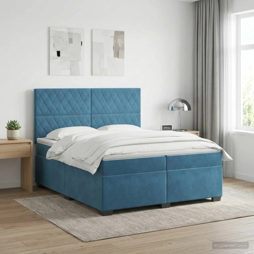 Letto box spring con materasso Blu 200 x 200 cm Velluto 3453708