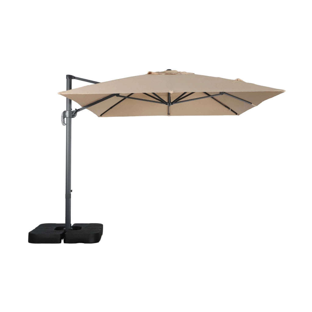 Ombrellone rettangolare eccentrico, 3x4m + piastre di zavorra 50x50cm,