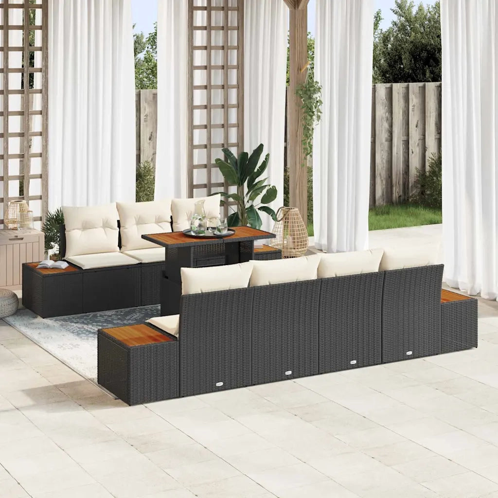 Set Divano da Giardino con cuscino 8 pcs Nero Poly Rattan