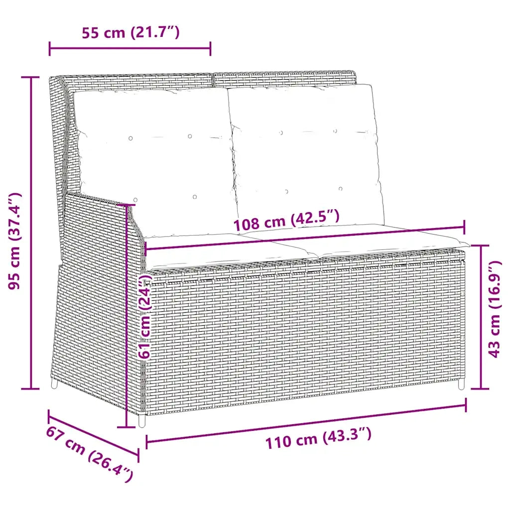 Panca Reclinabile da Giardino con Cuscini Marrone in Polyrattan 368947