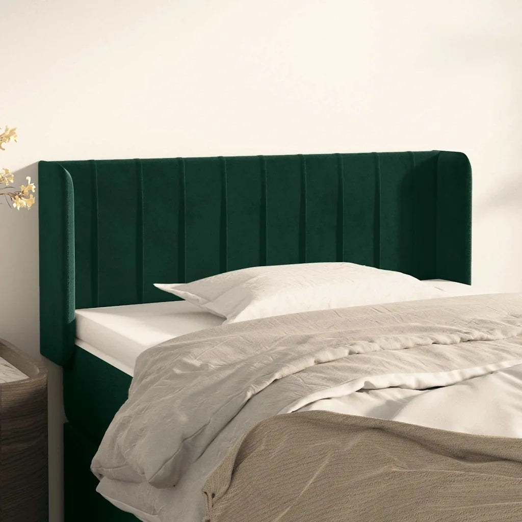 Testiera ad Orecchio-Testata con Orecchie Verde Scuro 103x16x78/88 cm in Velluto 417488